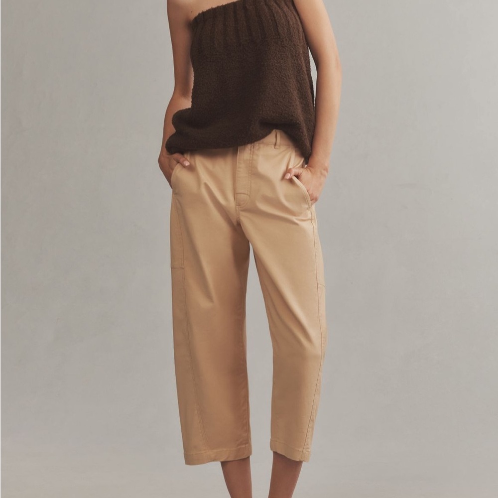 Anthropologie Tan Cropped Wide-Leg Pants